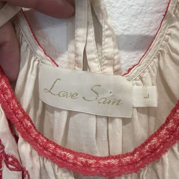 Anthropologie Love Sam Ivory Rose Embroidered Peasant Top Cold Shoulder Sz L - Picture 3 of 9